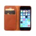 iPhone SE 5 5s - First Grade Genuine Leather Flip Wallet Protecive Phone Cover Case - Brown